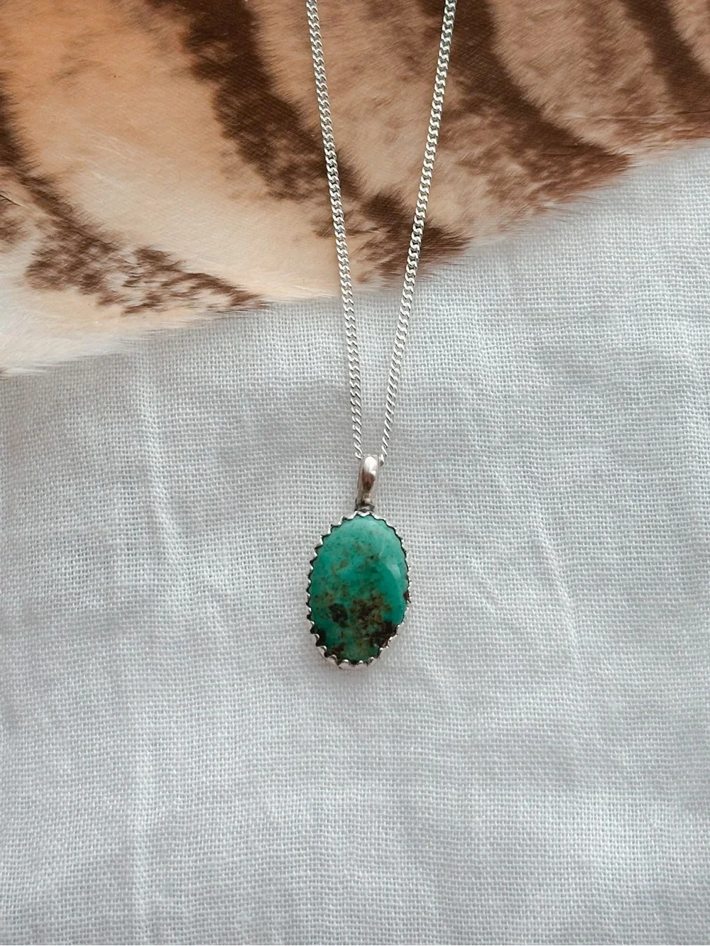 Sterling Silver Turquoise Oval Pendant Necklace - Green Turquoise